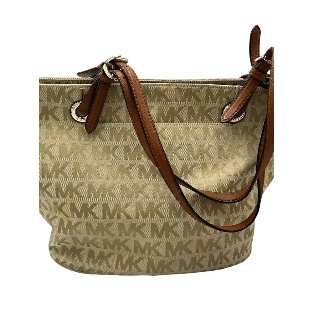 Michael Kors Authenticated Jet‎ Set Canvas Leather 38t2xttt2j Beige Brown Tote